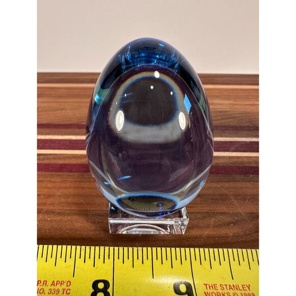 Baccarat Solid Blue Crystal Egg on Pedestal. - Picture 7 of 11